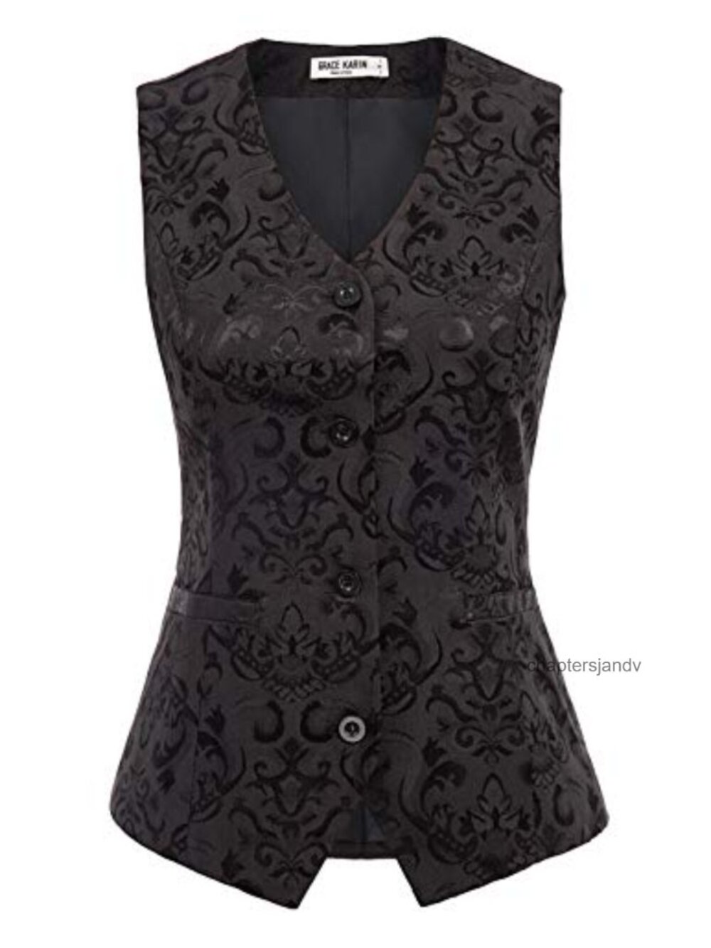 Women's Jacquard Waistcoat Vest Button Up Sleeveless Steampunk Workwear